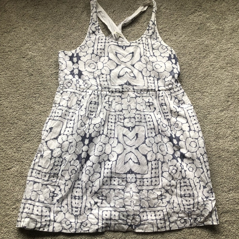 Madewell Women’s Size XL White & Navy Linen Blend Lined Sleeveless Dress